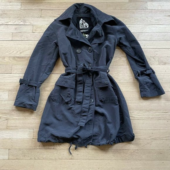 G.E.T Jackets & Blazers - G.E.T Women's Nylon Trench Long Coat Double Breasted Belted Pockets Black Medium